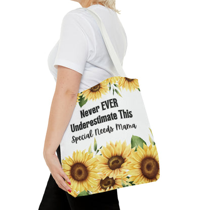 Special Needs Mom Tote Bag Purse | Sunflower Never EVER Underestimate This Special Needs Mama | Inspired Treasures Boutique