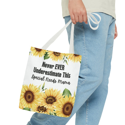 Special Needs Mom Tote Bag Purse | Sunflower Never EVER Underestimate This Special Needs Mama | Inspired Treasures Boutique