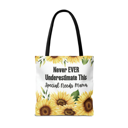 Special Needs Mom Tote Bag Purse | Sunflower Never EVER Underestimate This Special Needs Mama | Inspired Treasures Boutique