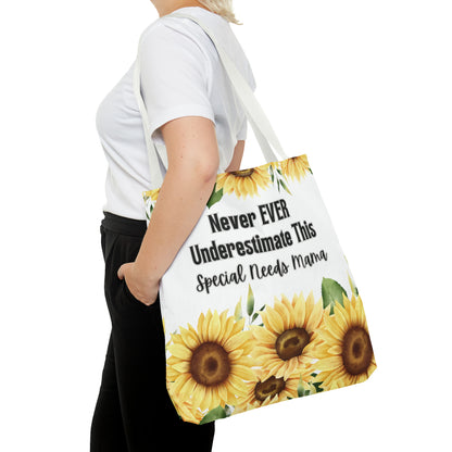 Special Needs Mom Tote Bag Purse | Sunflower Never EVER Underestimate This Special Needs Mama | Inspired Treasures Boutique