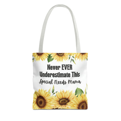 Special Needs Mom Tote Bag Purse | Sunflower Never EVER Underestimate This Special Needs Mama | Inspired Treasures Boutique