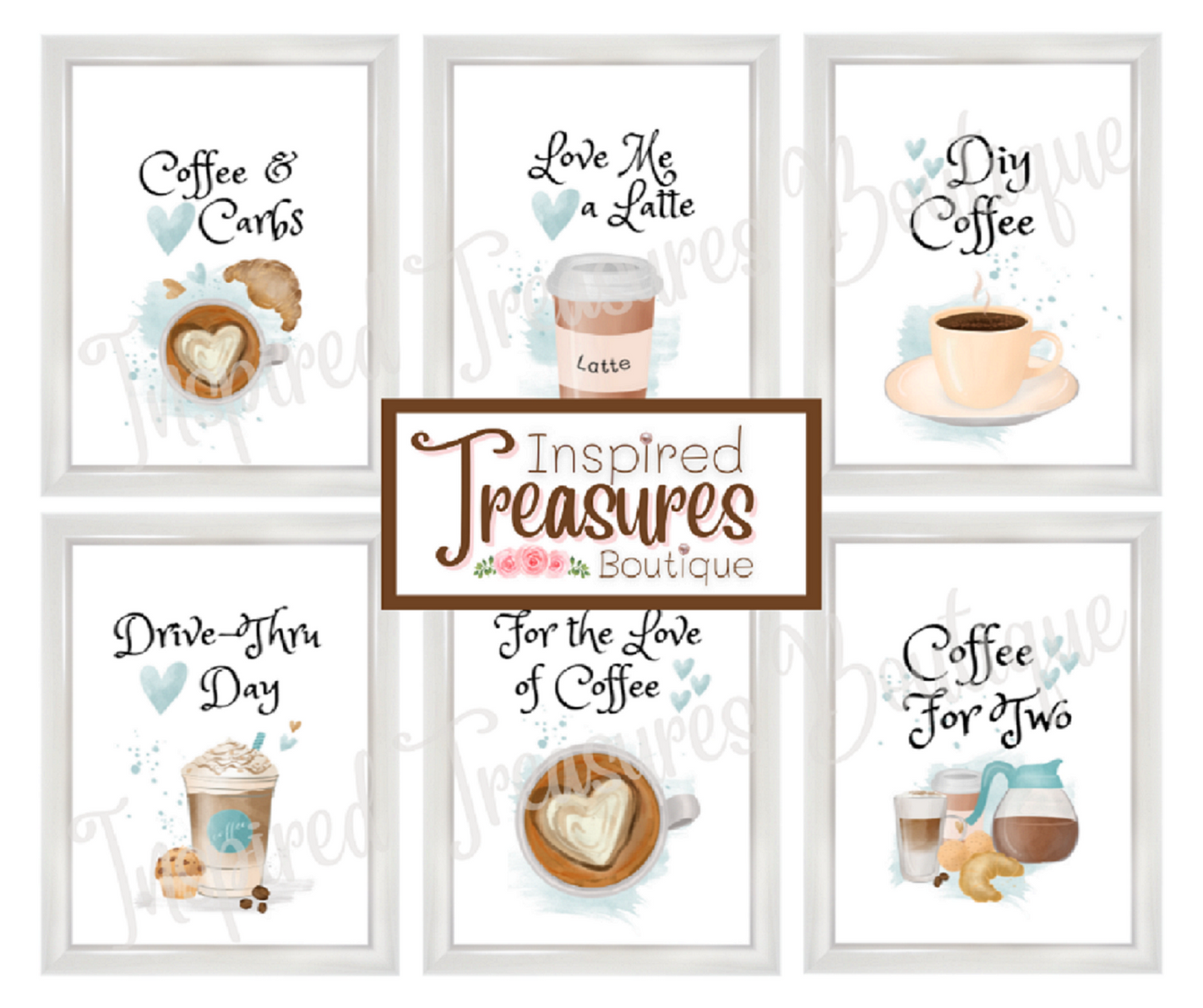 Coffee Love Art Wall Prints SET OF 6 - Frame Not Included - FREE SHIPPING