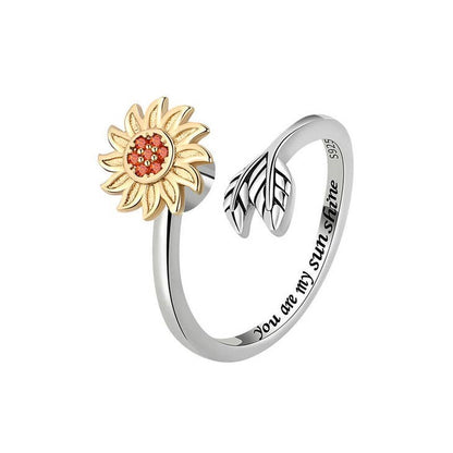 Sunflower Anxiety Fidget Spinner Ring in 925 Sterling Silver You Are My Sunshine Engraved