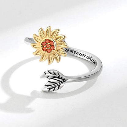 Sunflower Anxiety Fidget Spinner Ring in 925 Sterling Silver You Are My Sunshine Engraved