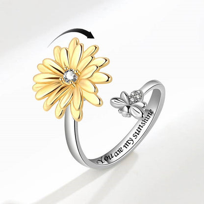 Daisy Flower Bee Anxiety Fidget Spinner Ring Color: Silver made of Copper