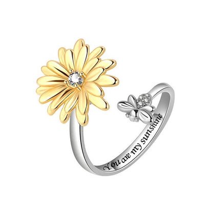 Daisy Flower Bee Anxiety Fidget Spinner Ring Color: Silver made of Copper