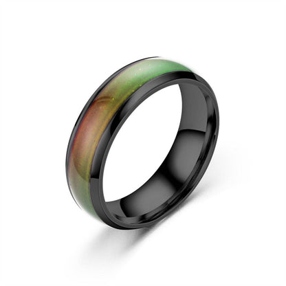 COLORING CHANGING Rainbow Temperature Mood Black Band Ring in Stainless Steel 6mm