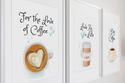 Coffee Love Art Wall Prints SET OF 6 - Frame Not Included - FREE SHIPPING