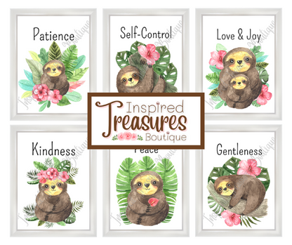 Sloth Baby Art Wall Prints SET OF 6 - Frame Not Included - FREE SHIPPING